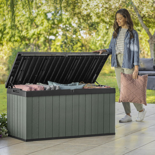 511L Outdoor Garden Storage Box with Wood Effect Finish & Seating – view 2