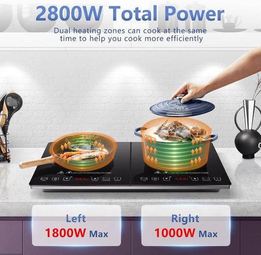 AMZCHEF Double Induction Hob 2800W Portable Cooker Ultra-Thin 10 Temperature Levels 3-Hour Timer – view 2