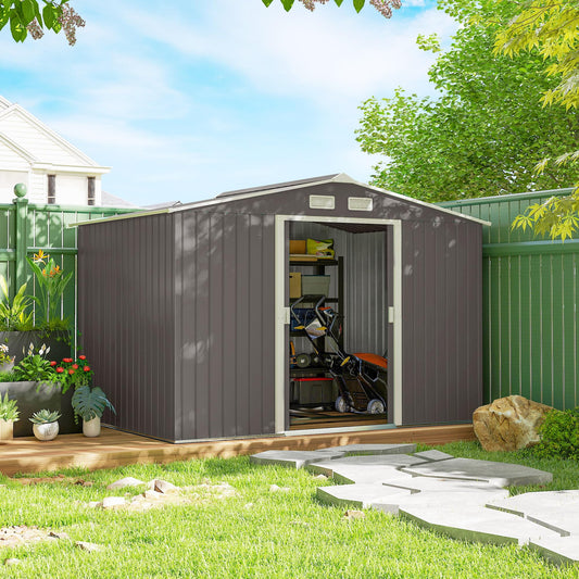 9 x 6ft Galvanised Metal Garden Storage Shed with Double Doors & Foundation Kit – view 2